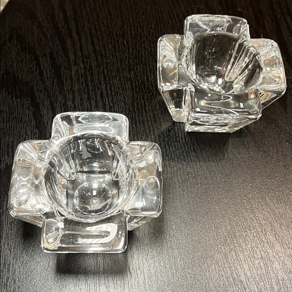 Set Of 2 Orrefors Max Cross Crystal Votive Candle Holder Anna Ehrner Sweden